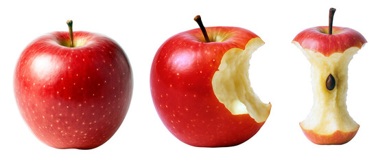 Apple Evolution Set &mdash; Whole Apple, Bitten Apple, and Apple Core