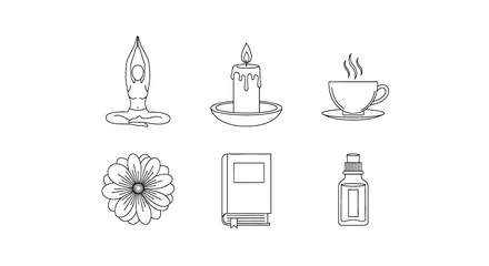 Serene collection of icons representing relaxation, wellness, and self-care.