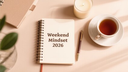 Weekend Mindset Journal for 2026 with Tea and Candle on Table