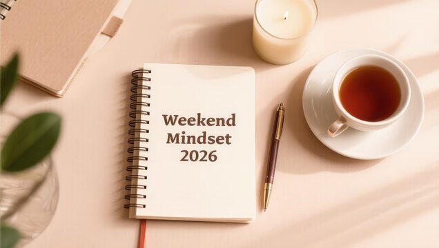 Weekend Mindset Journal for 2026 with Tea and Candle on Table