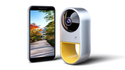 Smart doorbell camera linking with an outdoor smartphone display, monitoring home security and iot connectivity