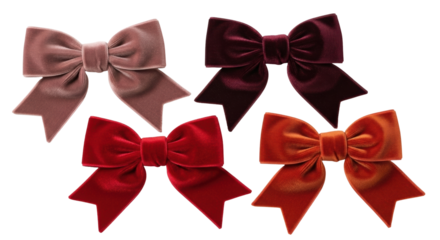 Isolated Velvet Bows in Assorted Jewel Tone Colors for Holiday Decoration, Ribbon Bows