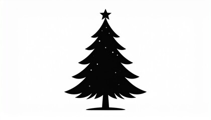 black silhouette vector of christmas tree, white background