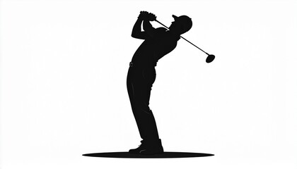 black silhouette vector of a man playing golf, white background