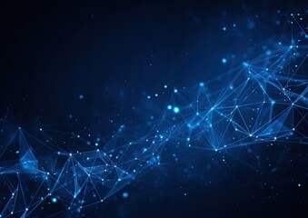 Blue abstract network of dots connected by lines on dark background