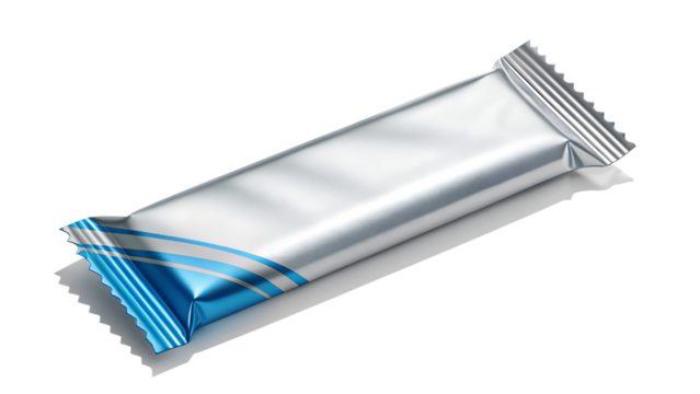 Silver and Blue Energy Bar Packaging Mockup – Realistic High-Resolution Foil Wrapper Design