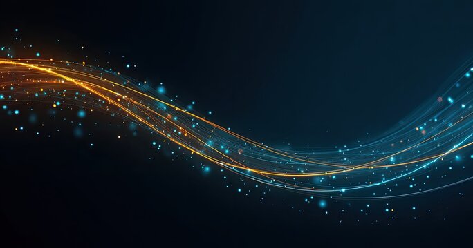 Abstract, glowing lines and bokeh in orange/blue on dark background