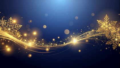 Sparkling golden snowflakes and festive lights dance across a deep blue background, perfect for holiday celebrations and winter themes.