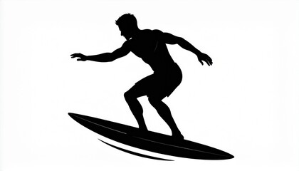 black silhouette vector of man carrying surfboard, white background