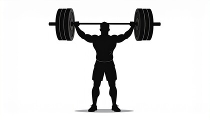 black silhouette vector of a man lifting weights, white background