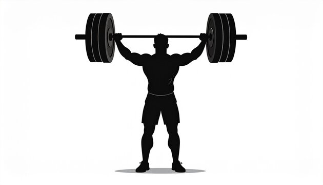 black silhouette vector of a man lifting weights, white background