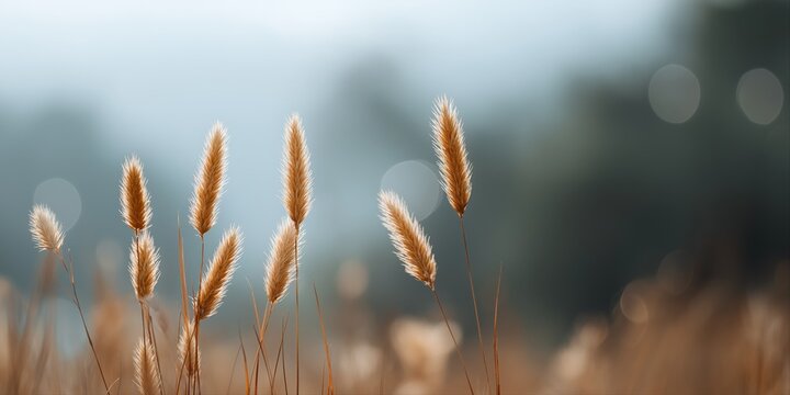 Golden wheat stalks in sunlit field against blurred nature background - Powered by Adobe