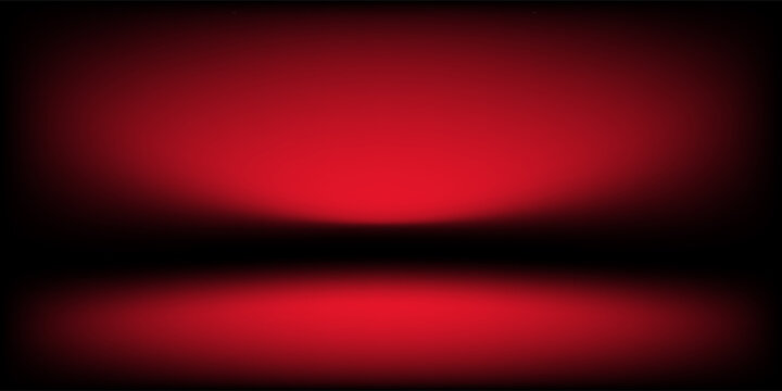 Red studio background. Abstract limbo podium studio room. Dark red gradient wall floor and spotlight scene. Showcase, promotion display. Vector stage mockup illustration