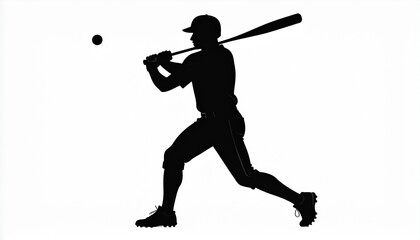 black silhouette vector of a man playing baseball, white background