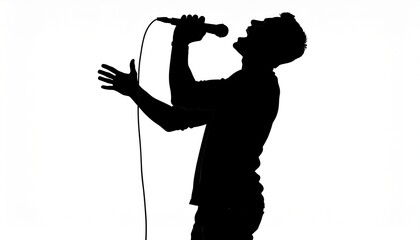 black silhouette vector of a man singing, white background