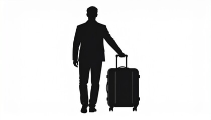 black silhouette vector of a man carrying a suitcase, white background