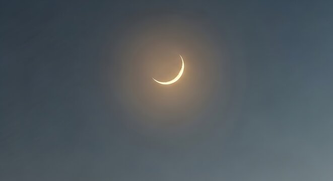 A partial solar eclipse with a crescent shape in the sky at daytime