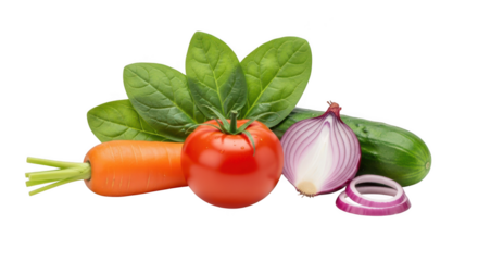 Fresh vibrant assorted vegetables, a healthy diet and natural food concept isolated on transparent background
