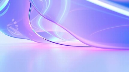 Fototapeta premium Abstract 3D background of flowing, layered, and translucent waves/curves of material with intense neon blue and purple glowing edges and soft shadows.