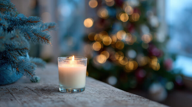 beautiful christmas candle softly illuminates scene creating cozy ambiance