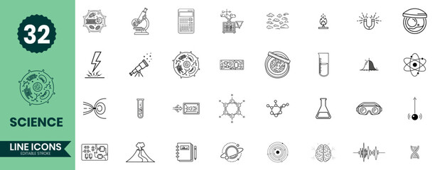 Science Line Icons Set 32 Laboratory and Research Vector Symbols