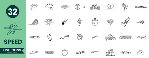 Speed Line Icons Set 32 Fast Motion and Velocity Vector Symbols