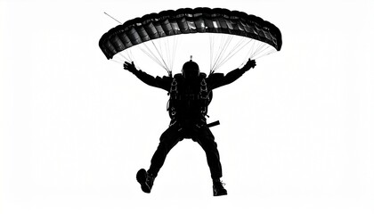 black silhouette vector of a man parachuting, white background