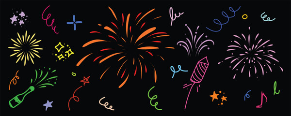 Color Fireworks Explosion, Festival Light Celebration, Bright Night Sky Art