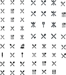 Collection of cooking tools. Several kitchenware. Isolated different cutlery. Knives, spoons, 