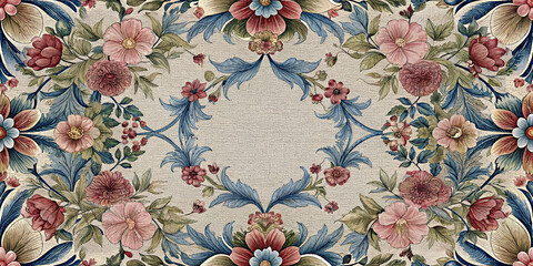 Elegant floral border showcasing pastel colored blossoms and sweeping foliage creating serene design ideal for sophisticated backgrounds or graceful presentation elements