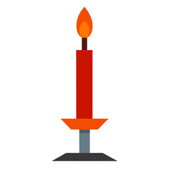 Red candle with a burning flame isolated on white background