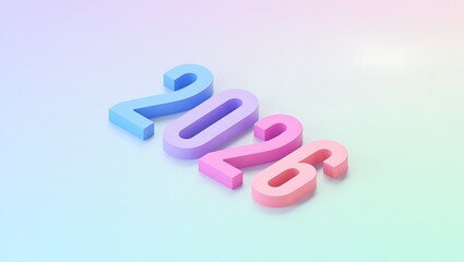 Pastel 3 D Numbers 2026 on Gradient Background year