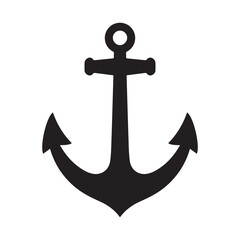 Deep black silhouette of an anchor, minimal vector illustration
