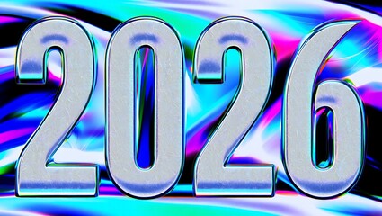 Silver 2026 numbers on abstract colorful background