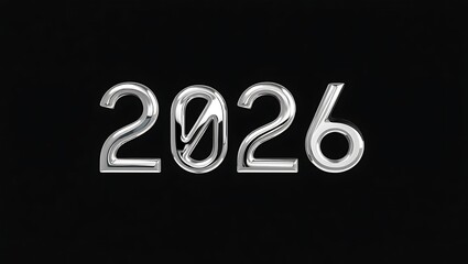 Silver 2026 numbers on black background new year