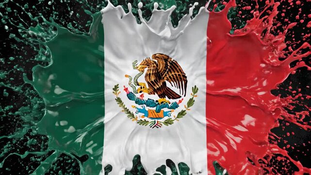 Vibrant Mexico flag unveiling through a dynamic splash animation, a display of national pride