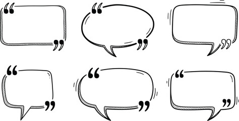 Sketch Style Speech Bubbles Collection Hand Drawn with Quotation Marks Set Isolated