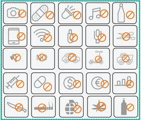 Forbidden vector outline icon set