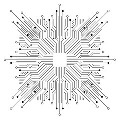 Vector Symmetrical Microchip Circuit. Abstract Black and White Digital Technology Background. Electronic Computer Processor Micro-circuitry. Geometric Data Grid Engineering Line Art.