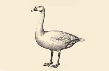 Goose, sketch. Vintage retro print, goose sketch ink pencil style drawing, linear drawing, engrave old school. Sketch artwork silhouette goose. Farm poultry. Illustration