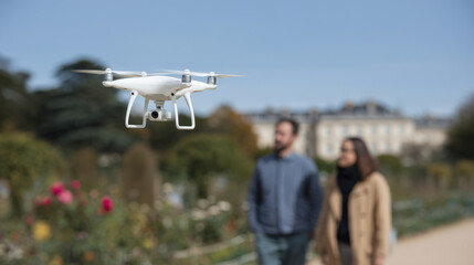 drone accompanies family on joyful walk in park precious moments as they explore nature together