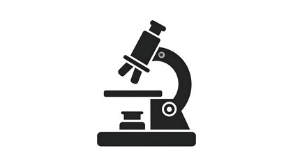 Simplified black silhouette of a microscope, detailed for graphic use, set against plain white background