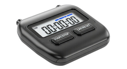 Black Digital Stopwatch Timer Device With Blue Digital Display Showing Zero Time On A Transparent Background
