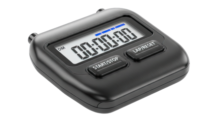 Black Digital Stopwatch Timer Device With Blue Digital Display Showing Zero Time On A Transparent Background