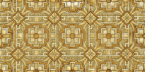 Geometric Art Deco Pattern With an Ornamental Mosaic Design in Tones of Gold Perfect for Backgrounds Scrapbooking Wallpapers and Digital Paper With Repeating Motifs Around