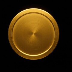 High contrast close up of a brilliant polished circular gold medallion, emphasizing luxurious detail and premium quality metallic shine ,award ,prosperity ,gold