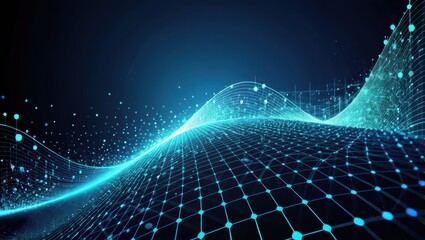 Abstract Digital Network Waves with Blue Light Dots in a Futuristic Technology Background