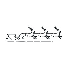 Reindeer pulling sleigh in a festive winter scene.Vector hand draw