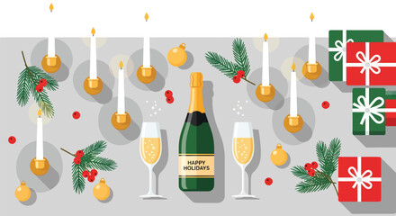 Festive New Years Celebration with Champagne and Gifts.