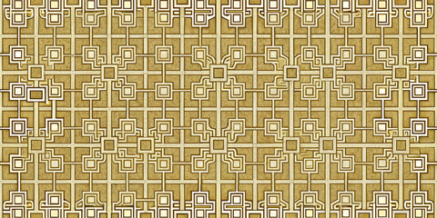 Detailed Golden Square Pattern Seamless Surface Decorative Wall Interior Design Vintage Textured Repeatable Wallpaper Illustration Artistic Ornate Background